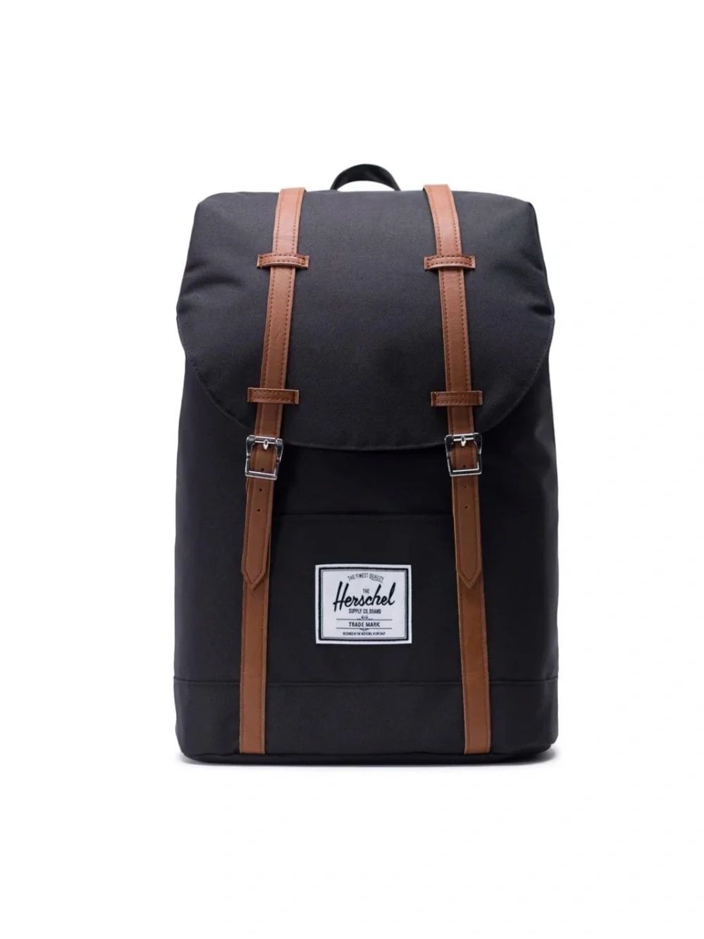 Hershel Retreat Backpack in Black Brown Saddle Canvas with Interior Red Stripe